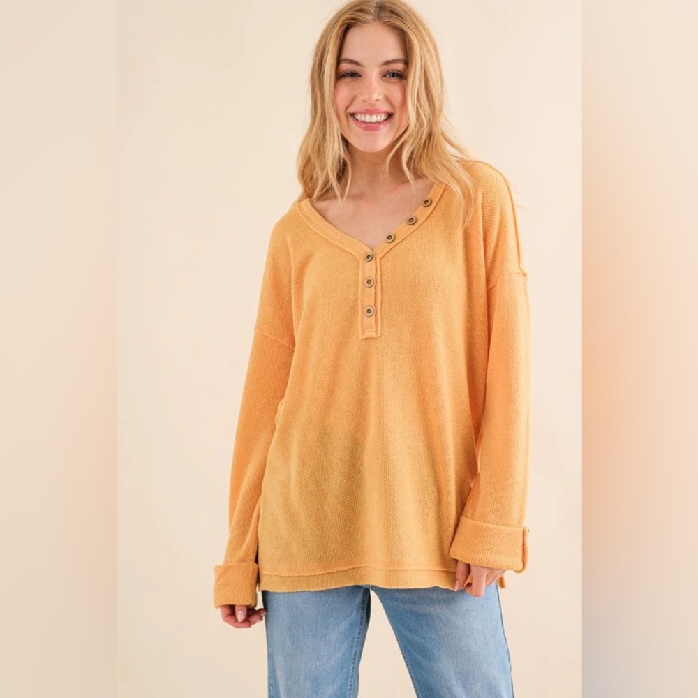B037 PLUS And The Why Henley Cuff Sleeve Side Slit Pullover Too